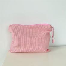 糖果色化妆包格子便携带可爱棉布细条纹化妆包零钱包礼品包可定制