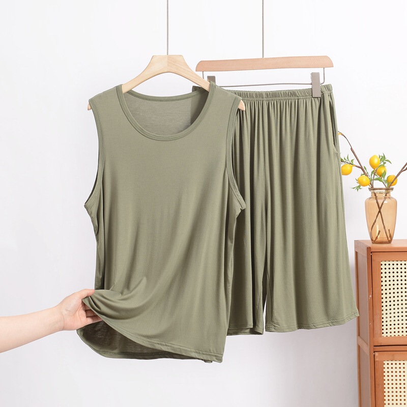 Men's Modal Vest Shorts Summer Loose Large Size Sleeveless T-Shirt Outerwear Pocket Home Pajamas Pants Set