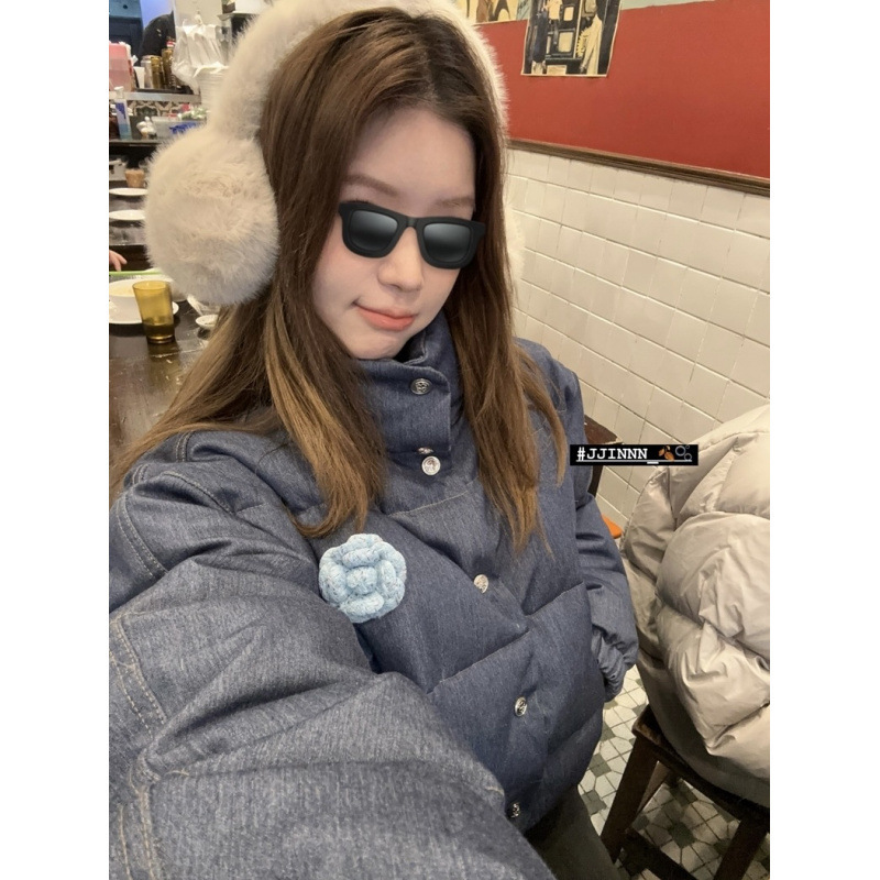 2025冬季新款牛仔蓝宽松保暖面包服羽绒棉服百搭外套女|undefined