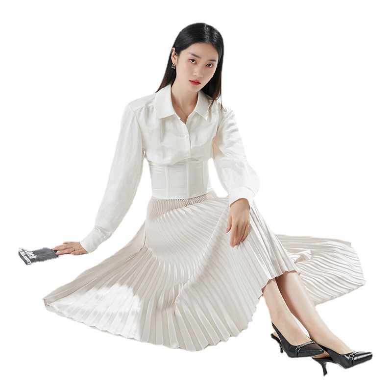 2023 Spring New Women's Silk Shirt Collar Long Sleeve Elegant Commuter Simple Fashion White Shirt