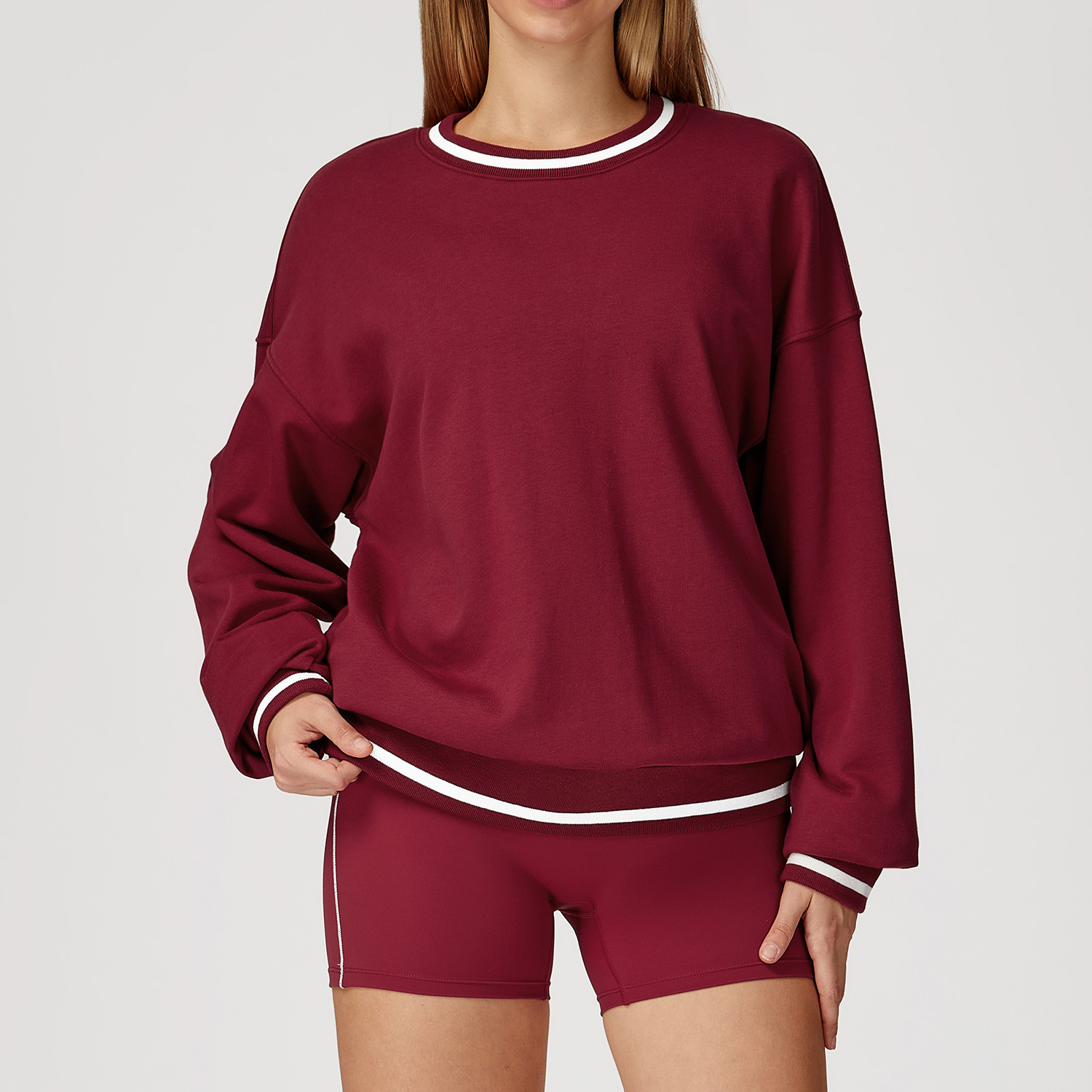 Contrast Color Sweatshirt Long Sleeve Loose Round Neck Fashion Sweater
