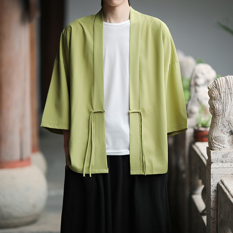 Summer Quality Ice Silk Breathable Buckle Bamboo Elastic Chinese Style Men's Improved Han Dynasty Cardigan Jacket Layman's Clothing Summer Quality Ice Silk Breathable Buckle Bamboo Elastic Chinese Style Men's Improved Han Dynasty Cardigan Jacket Layman's Clothing