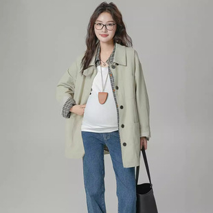 Autumn and Winter Pregnant Women's Coat Korean Style Pregnant Women's Fashion Coat Mid-length Casual Pregnant Women's Coat Loose plus size