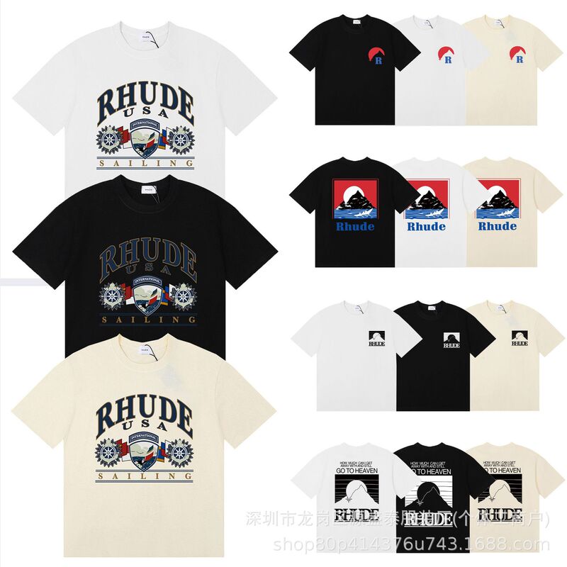 Cross-Border Trendy Brand Rhude Series New Printed Casual Short-Sleeve Unisex T-Shirt Summer American Style Foreign Trade Wholesale