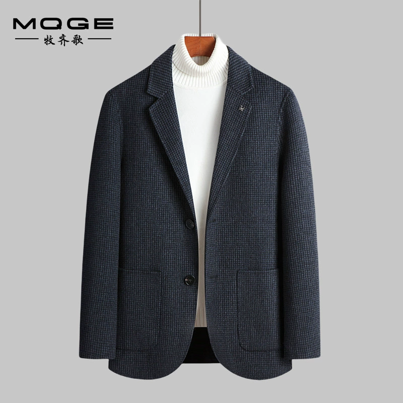 2023 Новый Мужской Двусторонний твидовый костюм ручной работы, однобортный деловой Повседневный шерстяной костюм с узором «гусиная лапка», Мужское пальто