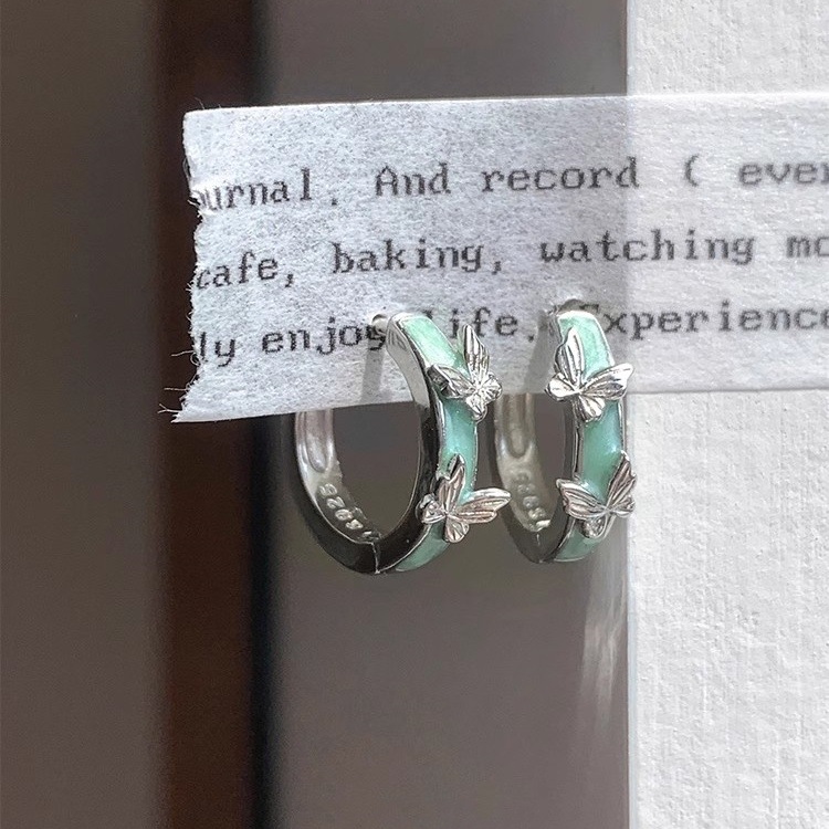 绿色滴油蝴蝶耳钉女小巧精致可爱优雅时尚潮流百搭耳环高级感耳饰
