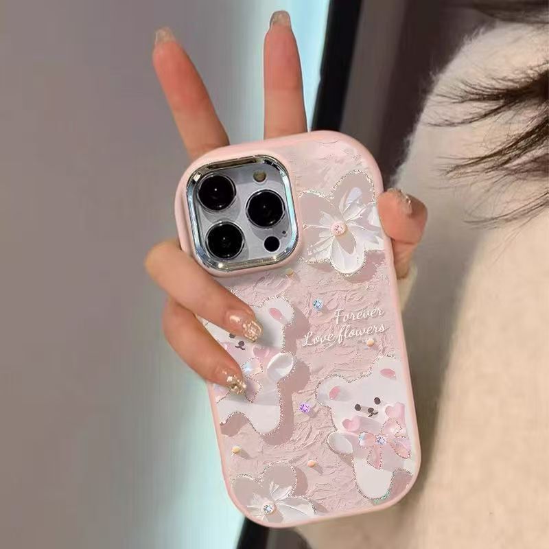 Oil Painting Little Flower Bear Suitable for Apple 17Promax Mobile Phone Case Iphone15 Cartoon 16 Personalized 13 Soft Case Oil Painting Little Flower Bear Suitable for Apple 17Promax Mobile Phone Case Iphone15 Cartoon 16 Personalized 13 Soft Case