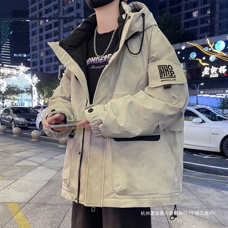 3방수 다운 재킷 남성 겨울 얇은 2024년 신상 후드 재킷 남성 두꺼워진 고급 청소년 방한 의류