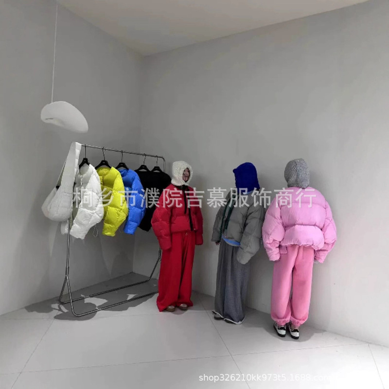 Cross-Border Winter Korean Candy-Colored Round-Neck down Jacket for Women, New Style, Small, Loose, Short, Thickened Bread Jacket for Women