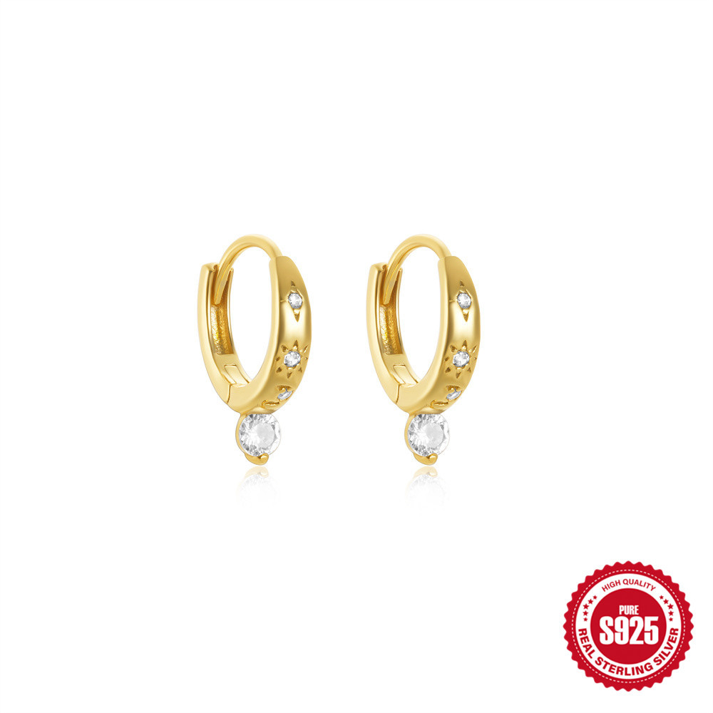 S925 plata de ley uso diario asimétrico estrella y luna ojo de diablo aretes de todo fósforo moda europea y americana venta caliente