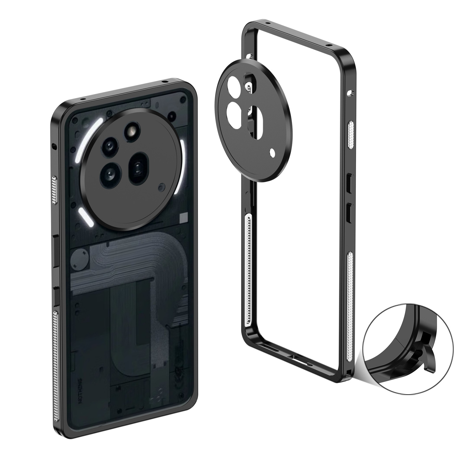 跨境适用nothing phone3apro/phone3a金属边框海马扣手机壳镜头圈