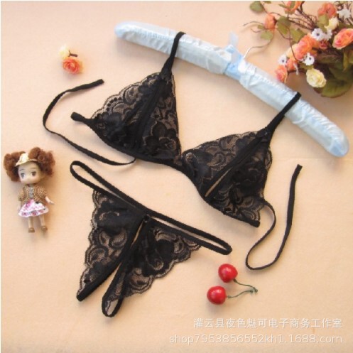Sexy lingerie Three-Point Open-end Dew bikini lace pajamas suit thong two-piece set gift
