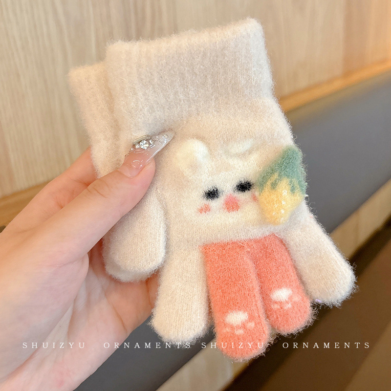 0-12 Guantes calientes de cinco dedos para niños niños y niñas de invierno de peluche de dedo para niñas