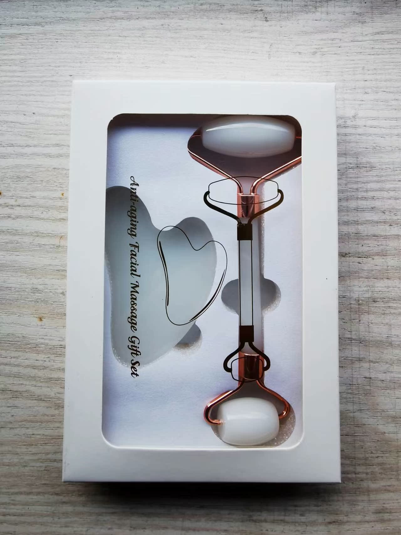 Jade rodillo de masaje facial traje de doble cabeza de metal manual belleza facial relajante dispositivo cara empujando aparato al por mayor