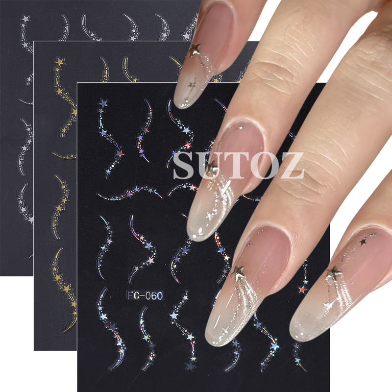 Ins High-End Nail Art Stickers Laser Starry Lines French Style Simple Clear Nude Nail Art DIY Ins High-End Nail Art Stickers Laser Starry Lines French Style Simple Clear Nude Nail Art DIY