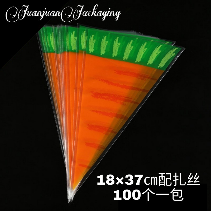 Triángulo OPP bolsa de impresión de zanahoria bolsa de plástico transparente bolsa de embalaje de dulces bolsa de embalaje de palomitas de maíz en stock