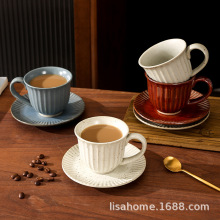 条纹咖啡杯碟日式陶瓷套装杯子创意简约咖啡杯家用喝茶杯厂家批发