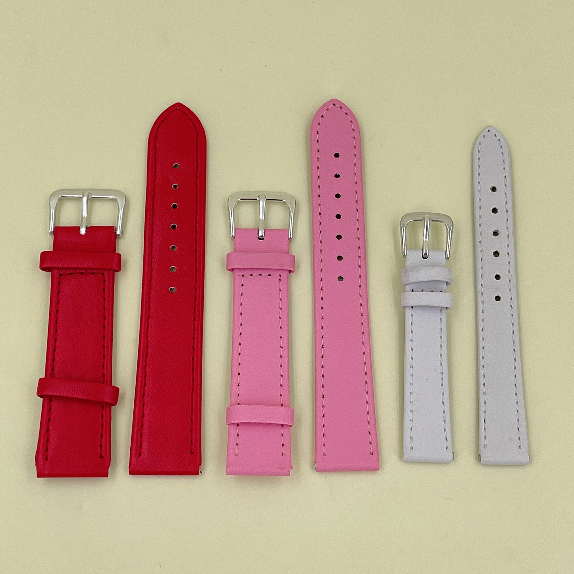 手表带 表带配件 皮革PU表带男女表带红白粉色12/14/16/18/20/22