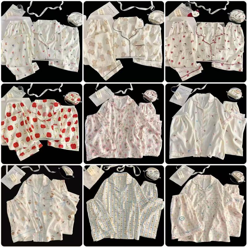 Special Offer Three-Piece Summer New Cloud Cotton Pajamas Women's Season Hot-Selling Cartoon Cute Short-Sleeved Shorts Home Set Special Offer Three-Piece Summer New Cloud Cotton Pajamas Women's Season Hot-Selling Cartoon Cute Short-Sleeved Shorts Home Set