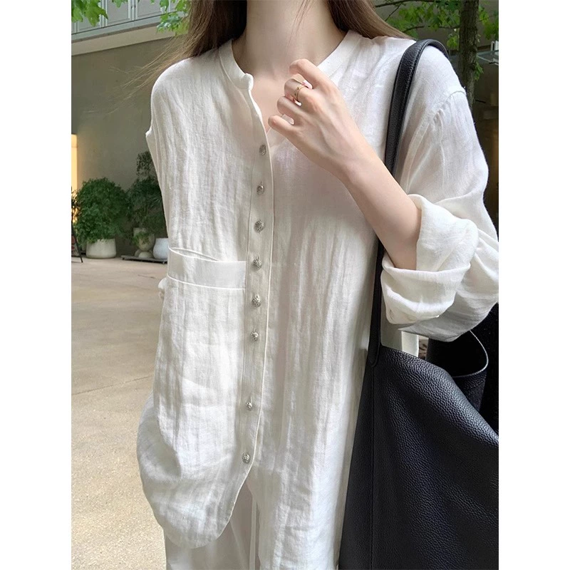Новая белая льняная куртка-рубашка в китайском стиле для женщин, весенне-осенняя свободная куртка в национальном стиле в стиле ретро, ​​крутой топ с длинными рукавами из хлопка и льна в стиле дзен