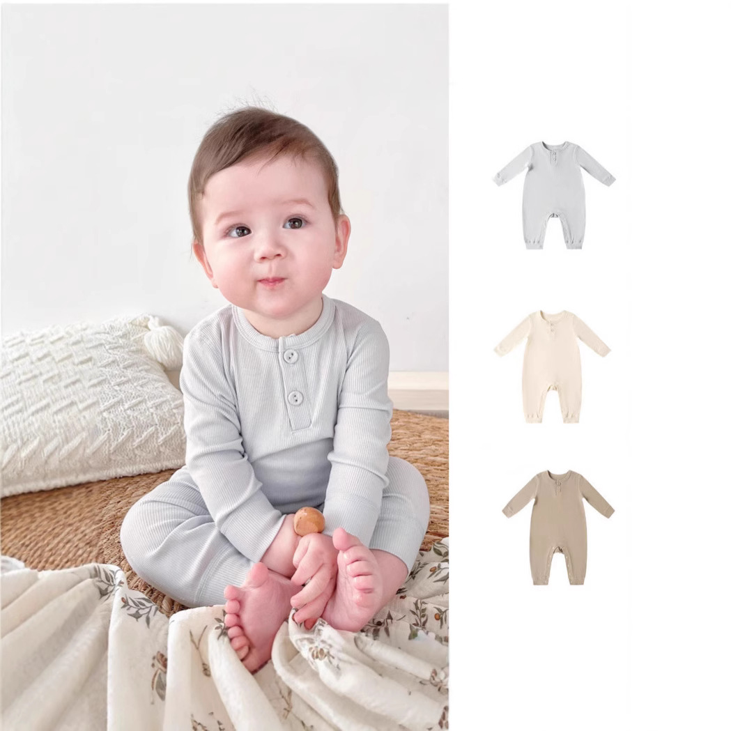 26Ss Infant and Toddler Fine Ribbed Seamless Soft Romper for Boys and Girls, Modal Long-Sleeve Cute Jumpsuit