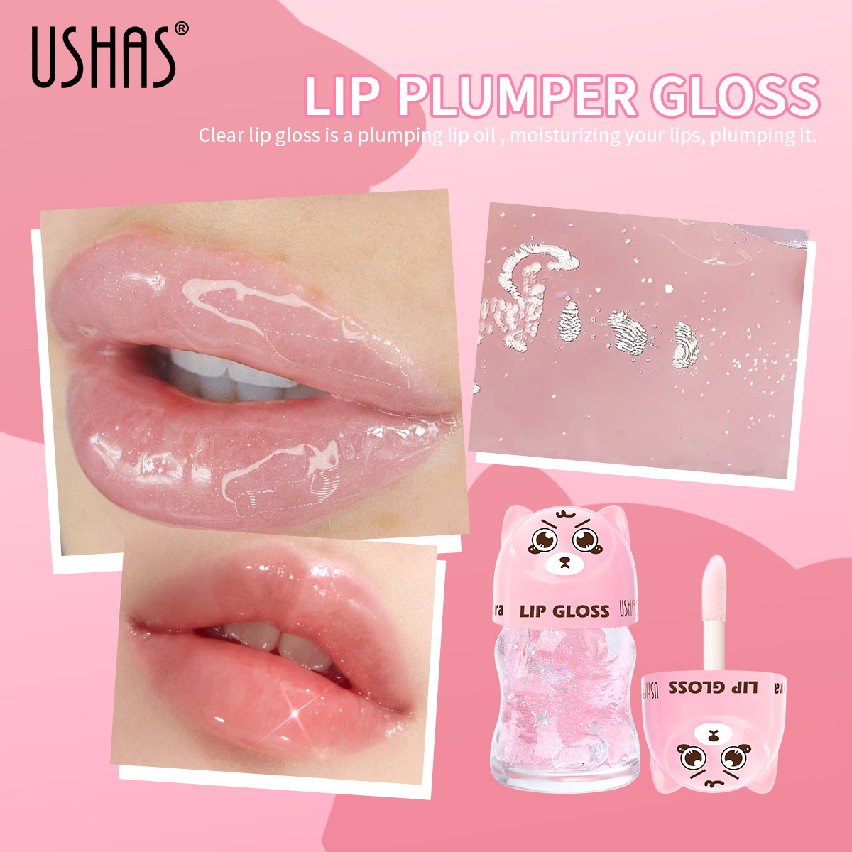 USHAS estilo caliente transfronterizo spot 3 colores brillo de labios líquido aceite de labios duradero sin caja