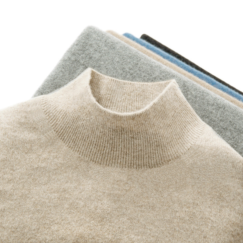 First-Line Ready-To-Wear 100% Pure Wool Sweater Men's Casual Half Turtleneck Autumn and Winter Thin Knitted Sweater Base Cashmere Sweater