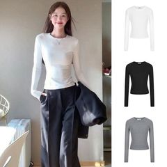 美式爆款德绒保暖长袖打底衫女2025秋冬新款辣妹修身显瘦纯色上衣