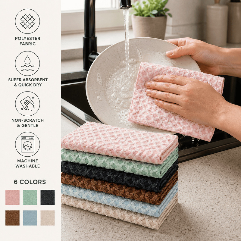 Waffle Kitchen Dish Towel, Strong Water Absorption, Quick-Drying, Machine Washable, Won'T Damage Tableware, Multi-Color Household Cleaning Towel