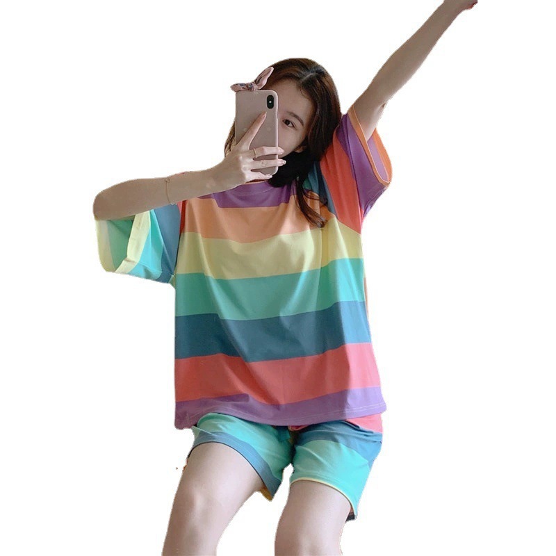Una gran cantidad de pijamas al por mayor de mujeres de verano de mangas cortas delgadas dulces chicas
