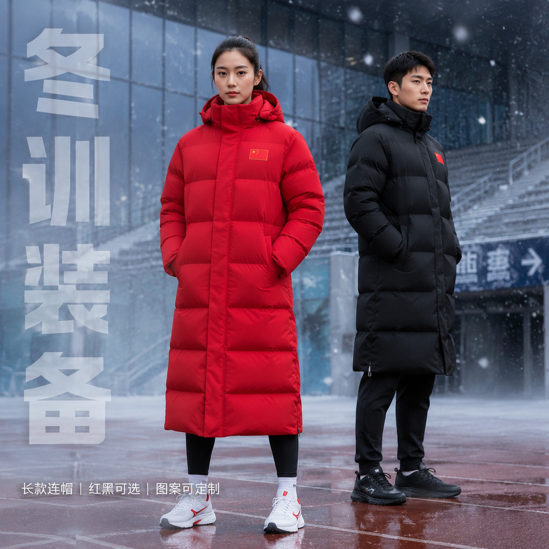 National team sports coat for men and women, thickened long cotton jacket, cold-proof outdoor cotton coat, football winter training down cotton jacket