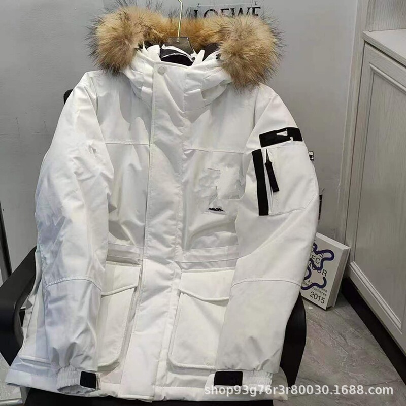 MLB冬季貉子毛大毛领男女情侣工装休闲宽松羽绒服|undefined