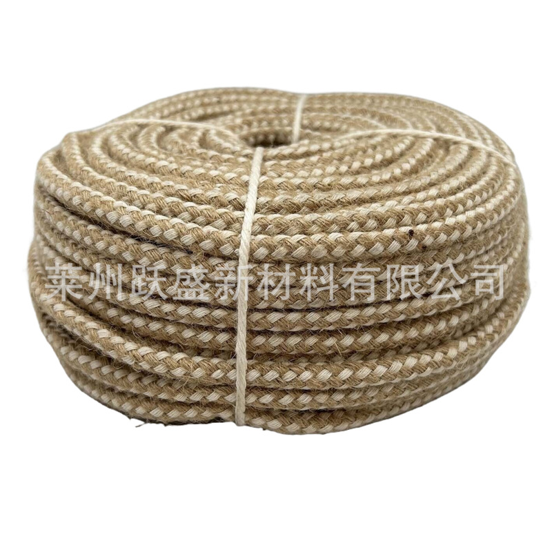 Manufacturer Supplies Cotton and Linen Braided Rope, 16-Strand Cotton Yarn and Jute Mixed Braided Rope, DIY Decorative Braided Rope