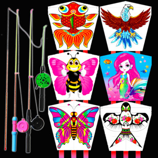 Weifang Hongyun Kite Mini Fishing Rod Kite New Dynamic Kite Plastic Children Cartoon Kite Butterfly Goldfish