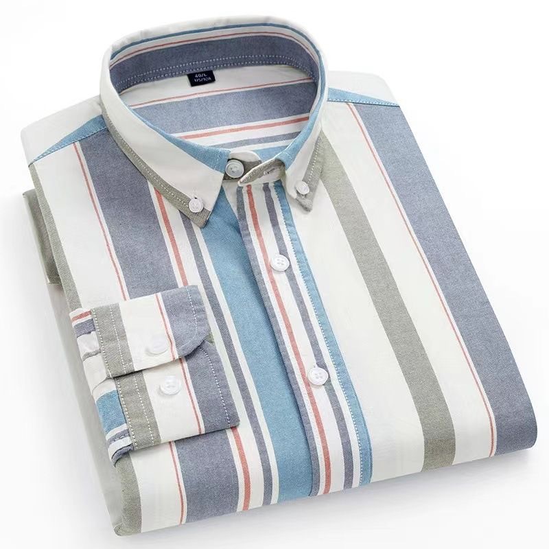 Camisa Oxford de rayas verticales de algodón para hombres de manga larga de primavera y otoño casual Camisa de algodón de negocios de todo fósforo ropa de hombre