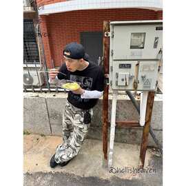 美式复古迷彩工装裤男款夏季薄款裤子慵懒风休闲直筒裤