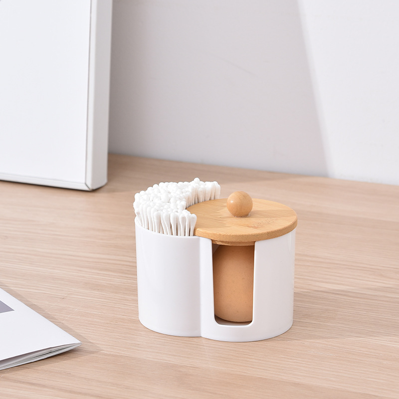 7622 cosmetics storage box makeup remover cotton storage box cotton swab storage box acrylic plastic jar bamboo lid storage jar