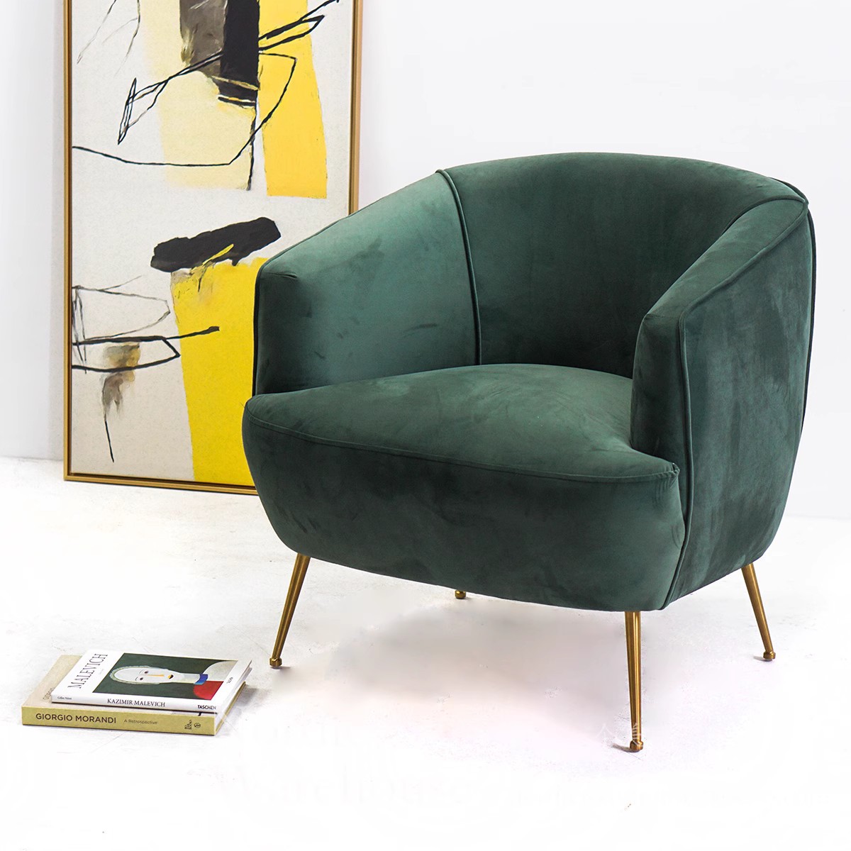 Nórdico simple moderno lujoso muebles de terciopelo verde sofá silla de recepción silla de ocio exportación