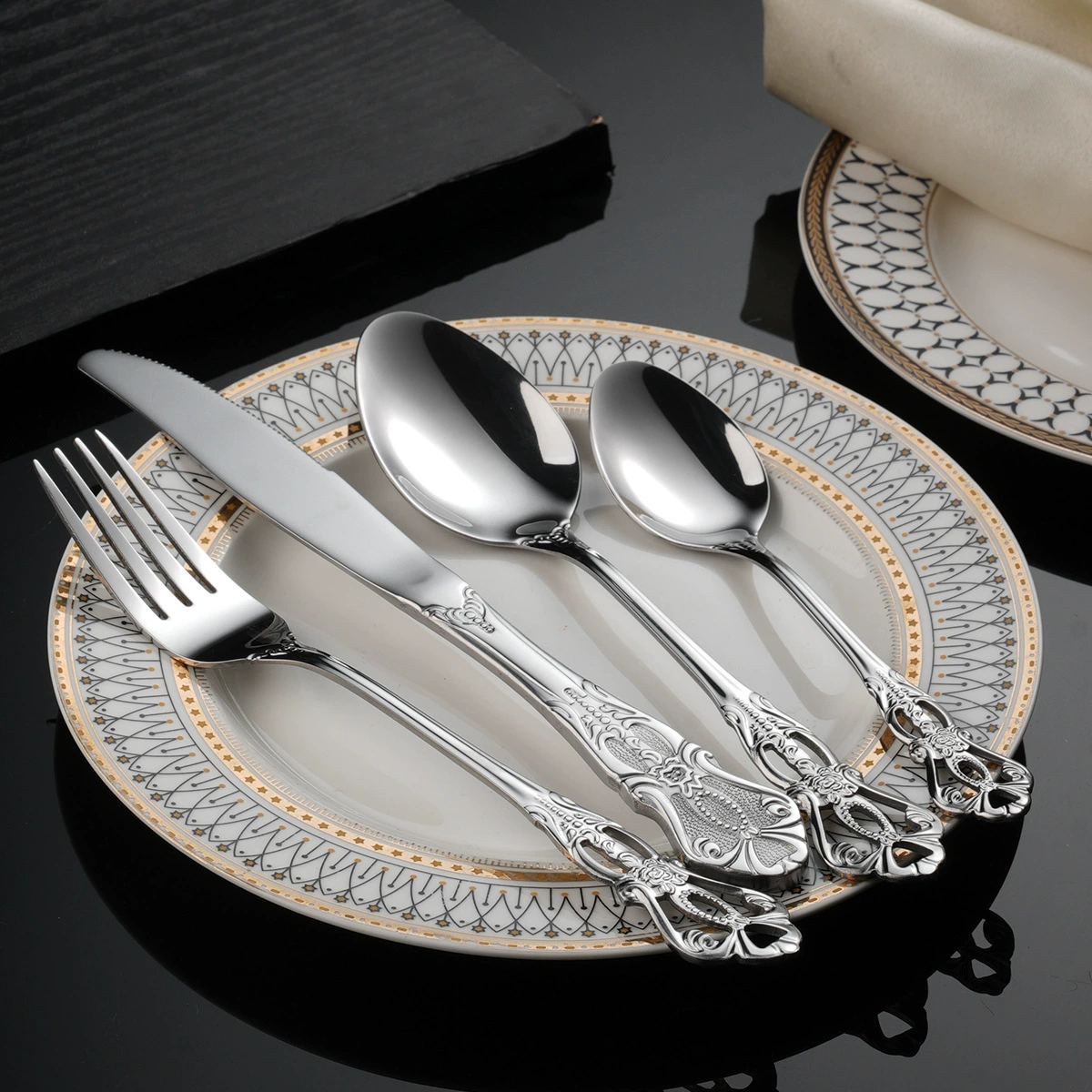 Ретро посуда из нержавеющей стали, творческий набор, ложка для отеля, вилка, набор 4 предмета