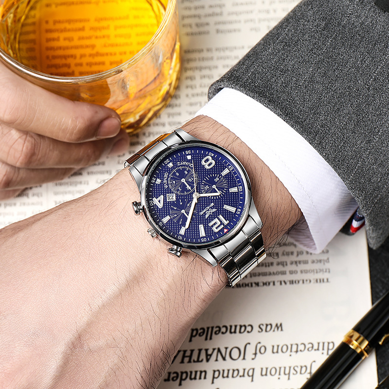 nova moška kvarčna ura za prosti čas z jeklenim trakom, športna velika številčnica s tremi očesi, nemehanska ura s temperamentnim koledarjem_voghion.com