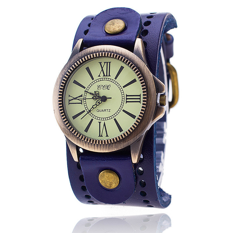 Hot selling punk cowhide watch, antique bronze Roman face quartz watch_voghion.com