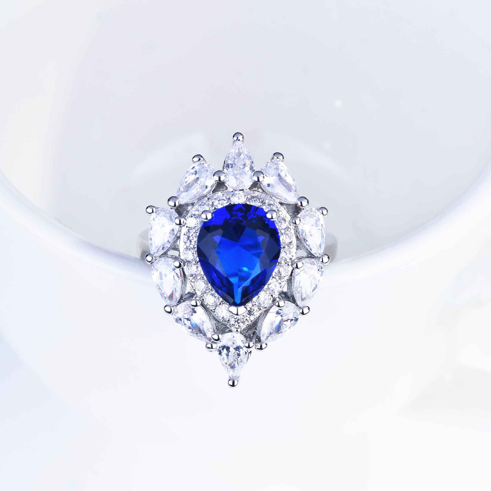 European And American Luxury Imitation Natural Tanzanite Blue Jewellery Drop-shaped Diamond Earrings, Colorful Ring Pendants display picture 13