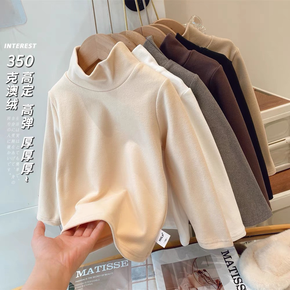 Cross-border girls' base layer shirt 2026 new style children's unisex long-sleeved t-shirt winter wear high neck autumn clothes warm top