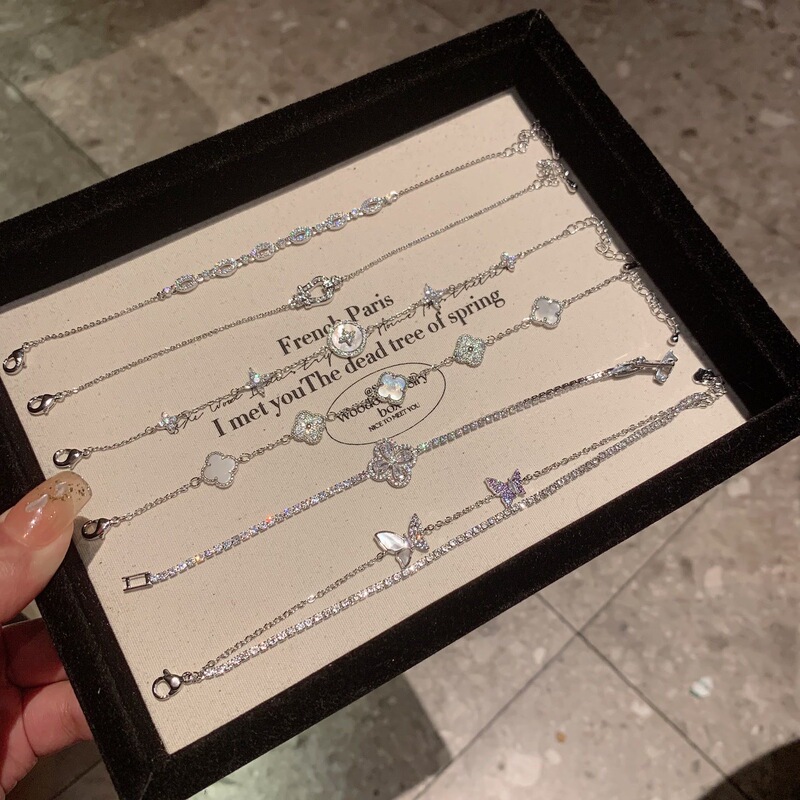 Sweet Elegant Double-Layer Micro-Encrusted Shell Purple Butterfly Bracelet for Women, Small, Exquisite, High-End, Light Luxury and Versatile Hand Jewelry