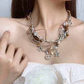 欧美跨境爆款波西米亚时尚贝壳项链吊坠珍珠民族风手工打结项饰新