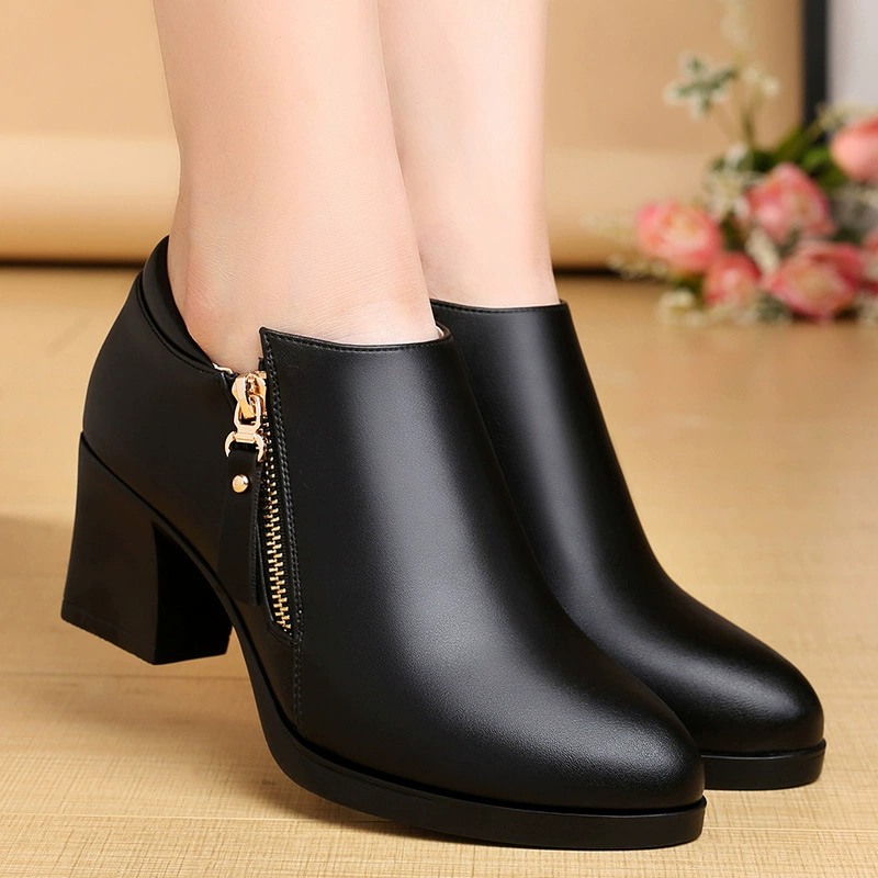 Туфли из натуральной кожи с острым носком, женские туфли на толстом каблуке 6 см с мягкой подошвой, модная универсальная обувь для мам, весенне-Осенняя обувь, профессиональные сапоги на среднем каблуке для голых туфель