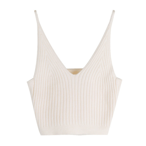 White Knit Strappy Bralette for Women, Early Spring Inner Layer Base Shirt, Slimming and Sensual Deep V-Neck Top, Spring Outerwear