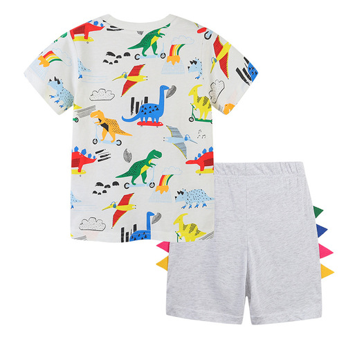 European and American Style Children's Summer Short Sleeve Outfit New Boys' Short Sleeve T-Shirt Set Cartoon Print One-Time Delivery