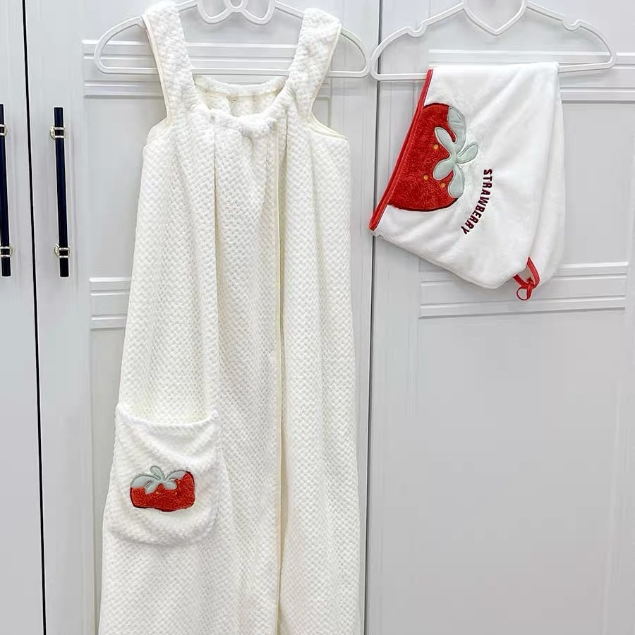 딸기 슬링 목욕 가운 물 흡수성 빠른 건조 목욕 타월 여성용 목욕 스커트 고가 가정용 랩 타월 여름 기숙사 룬 까이