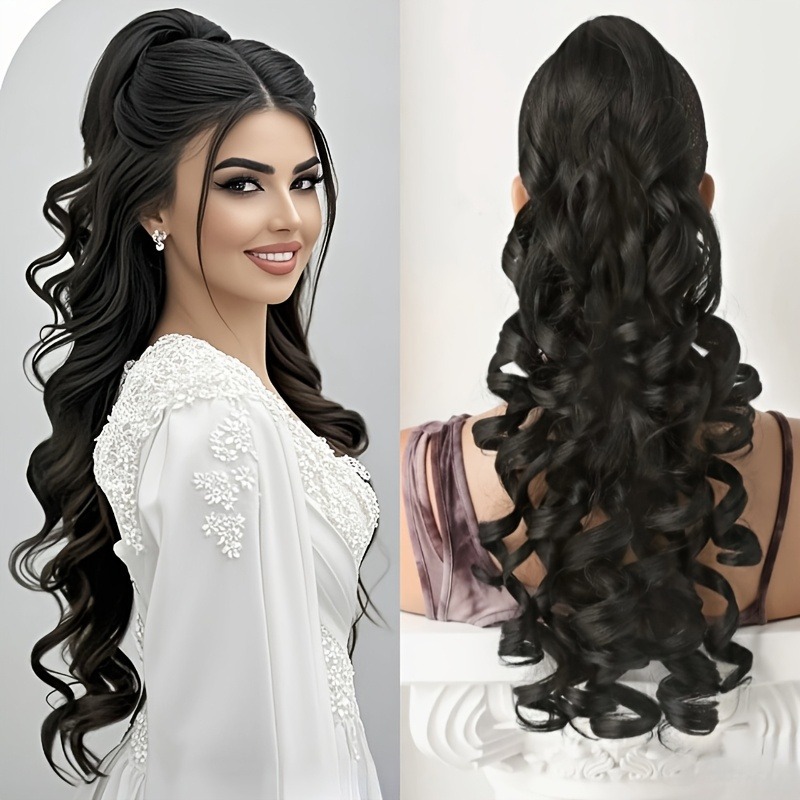 Perruque pour le commerce extérieur, grosse vague, cheveux longs bouclés, boucles princesse, queue de cheval à pince._voghion.com